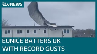 Storm Eunice batters UK and Ireland with recordbreaking gusts  ITV News [upl. by Ecnatsnok]