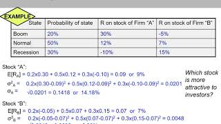 7 of 20 Ch13  Calculation of expected return variance amp st dev example with 2 stocks [upl. by Cormier]