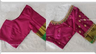 Most beautiful and simple aari work blouse design using normal needle on stitched blouse [upl. by Arytal865]