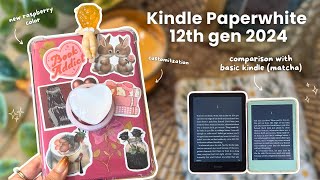 NEW kindle paperwhite 2024 raspberry 🍓 aesthetic unboxing basic kindle comparison amp customization [upl. by Caines]