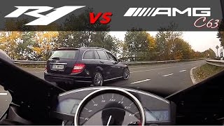 Yamaha R1 vs 530HP MercedesBenz 300kmh [upl. by Nivert]