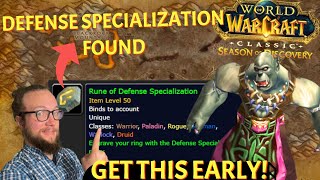 RING RUNE FOUND Defense Specialization for Warrior Paladin Rogue Shaman Warlock Druid SoD WoW [upl. by Llerol487]