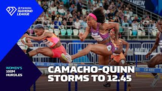 Jasmine CamachoQuinn edges Devynne Charlton in Xiamen 100m hurdles  Wanda Diamond League 2024 [upl. by Mailliwnhoj]