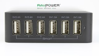 RAVPower 50W10A 6 Port iSmart USB Desktop Charging Station [upl. by Seuqcaj]