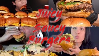 MUKBANG EATING CHEESY LOADED JUICY SAUCY BURGERS 🥰😍😋 [upl. by Skricki]