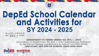 DepEd CALENDAR for School Year 20242025 Guidelines [upl. by Eldwen]