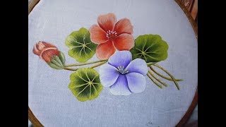 Fabric painting on clothes Fabric painting flowers tutorial Fabric painting designs [upl. by Naimad927]