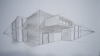 architecture how to draw modern house in 2 point perspective [upl. by Lissi]