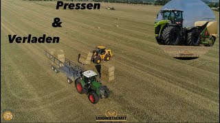 Ballen Logistik Pressen amp Verladen LU Ganzenmüller Strohpressen Claas Xerion 5000 Landwirtschaft 23 [upl. by Luiza]