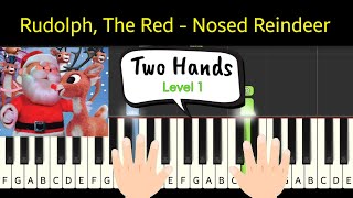 Rudolph The Red  Nosed Reindeer  piano tutorial two hands easy  Level 1 [upl. by Bedell]