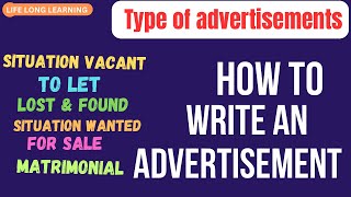 How to write an advertisement   Advertisement writing  Type of advertisements englishgrammar [upl. by Oecile]