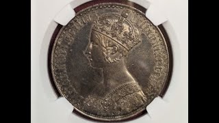 1847 Great BritainVictoria Proof quotGothicquot Crown ヴィクトリア女王 ゴチッククラウン 銀貨 NGC PF61 イギリス ビクトリア女王 ゴシッククラウン [upl. by Wilmette536]