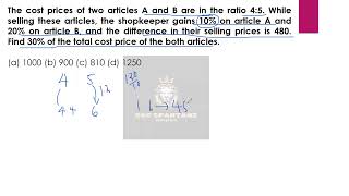 The cost prices of two articles A and B are in the ratio 45 While selling these article ssccgl [upl. by Raphael]