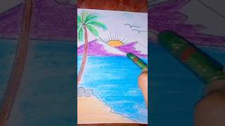 beautiful and easy drawing for beginners sea beach drawing easy [upl. by Dranoel]