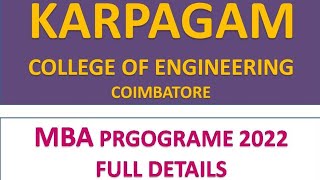 KARPAGM COLLEGE OF ENGINEERING KCE  MBA ADMISSION 2022  VOICE OF COIMBATORE [upl. by Lyram]