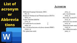 how to insert or generate list of abbreviations or acronyms in microsoft word [upl. by Kaia515]