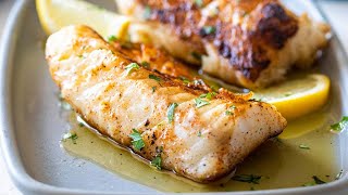 Pan Seared Halibut with Garlic Butter Sauce [upl. by Siriso947]