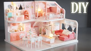 DIY Miniature Dollhouse Kit  Pinellia Time  Pink Apartment  Relaxing Satisfying Video [upl. by Lenej]