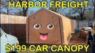 HARBOR FREIGHT car canopy 10 x 17 CAR PORT portable garage install [upl. by Douty880]