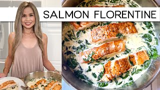 SALMON FLORENTINE  CREAMY SALMON WITH SPINACH  SALMON IN SPINACH CREAM SAUCE [upl. by Harolda]