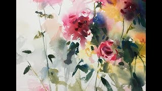 Flowers Watercolor painting fantasy illustration demonstration 2x speed [upl. by Puduns]