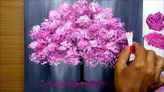 How to Paint Cherry Blossom  Technique with Cotton Swab  Acrylic Painting to train [upl. by Nanice]