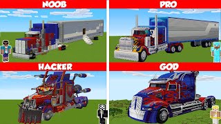 Minecraft OPTIMUS PRIME TRUCK HOUSE BUILD CHALLENGE  NOOB vs PRO vs HACKER vs GOD  Animation [upl. by Nido]