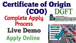 How to Apply Certificate of Origin COO Online For Export Goods  SAPTA  GSP  SAFTA  DGFT Portal [upl. by Sucram]