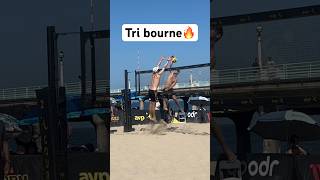 Big BLOCK by Tri Bourne🔥🏐❌ beachvolleyball volleyball volleyballplayer volleyballworld [upl. by Ardnnek]