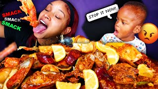 SMACKING TOO MUCH PRANK ON BABY ELIJAH  GREEN LIPPED MUSSELS MUKBANG  QUEEN BEAST SEAFOOD BOIL [upl. by Berck]