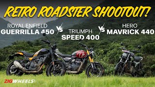 Royal Enfield Guerrilla 450 VS Triumph Speed 400 VS Hero Mavrick 440  Mega Comparison [upl. by Eah276]