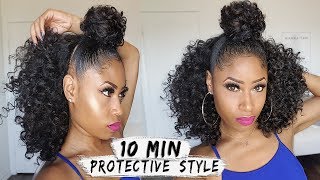 EASY 10MIN BUN  HALF DOWN CURLY STYLE  hair howto [upl. by Neelasor]