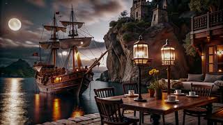 Pirate Tavern Terrace Ambience  Night Ocean Breezes Nature Sounds amp Seashore Waves [upl. by Howlan]