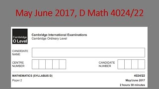 May June 2017 D Math 4024 22 Solution by Ferhan Mazher [upl. by Attenauqa]