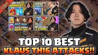 Top 10 Klaus TH16 Attacks in Clash of Clans [upl. by Atnoved521]