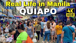 Real Life in Manila Philippines  Quiapo Walking Tour Manila’s Most Vibrant Market 4K [upl. by Leiuqese]