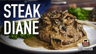 Classic Steak Diane Recipe Flat Iron Steaks with Mushroom Cream Sauce [upl. by Rexanna]