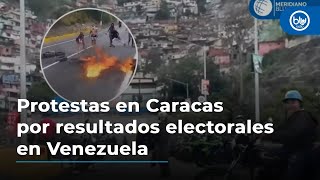 Protestas en Caracas por resultados electorales en Venezuela bloquean paso a aeropuerto [upl. by Eineg]