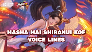 Masha Mai Shiranui KOF Skin Voice Lines And Quotes Mobile Legends [upl. by Mir]