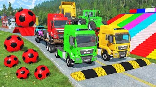 Double Flatbed Trailer Truck vs Speedbumps Train vs Cars  Tractor vs Train BeamngDrive 0196 [upl. by Nitsed]