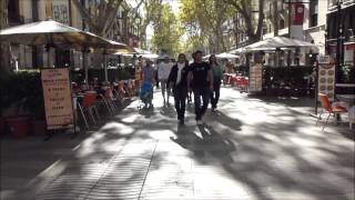 La Rambla  Barcelona  A Walk along Las Ramblas on a sunny day [upl. by Adnah]