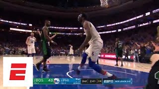 Ben Simmons assists Joel Embiid on massive dunk over Aron Baynes  ESPN [upl. by Ayotas155]