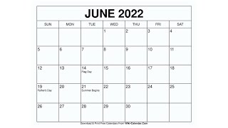 Printable June 2022 Calendar Templates with Holidays  Wiki Calendar [upl. by Finn]