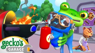 Watch Out Gecko Fire at the Garage  Geckos Garage  Trucks For Children  Cartoons For Kids [upl. by Margie468]