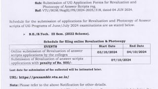 VTU CIRCULAR FOR 3rd Sem Revaluation and Photocopy  2022 Scheme [upl. by Mikkel]