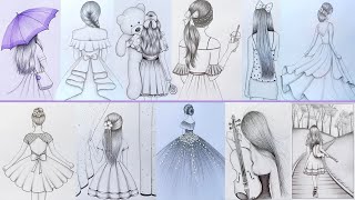 11 easy girl back side drawing ideas  part  4  Pencil sketch Tutorials  How to draw [upl. by Zamora]