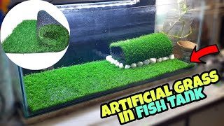 Fish Tank Decoration Ideas with Artificial Grass Fish Tank Setup [upl. by Tinaret]