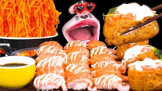 SUB│Spicy Chicken Noodles amp Salmon Sushi ASMR Mukbang Eating Show [upl. by Asyen581]