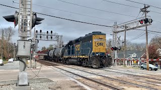 3 Trains Interrupt Our Dinner Looking At Signals When Local Surprises Me At RR Crossing CSX amp NS [upl. by Ahsienar]