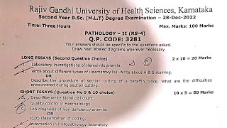 PATHOLOGY BSC MLT 2ND YEAR RGUHS ALLIED HEALTH SCIENCE QUESTION PAPER📄 28DEC2022 [upl. by Dorahs]